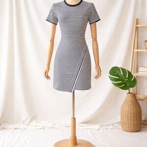 Urban Oufitters Navy and White Striped Short-Sleeve Mini Dress